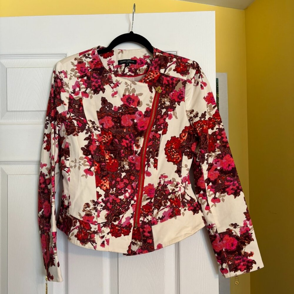 Mario Serrani Moto Blazer Jacket Floral Size 4